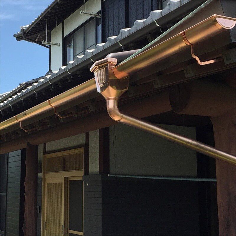 紫铜雨水斗庭院别墅屋檐阳光房漏斗排水槽日式排水天沟积水斗配件