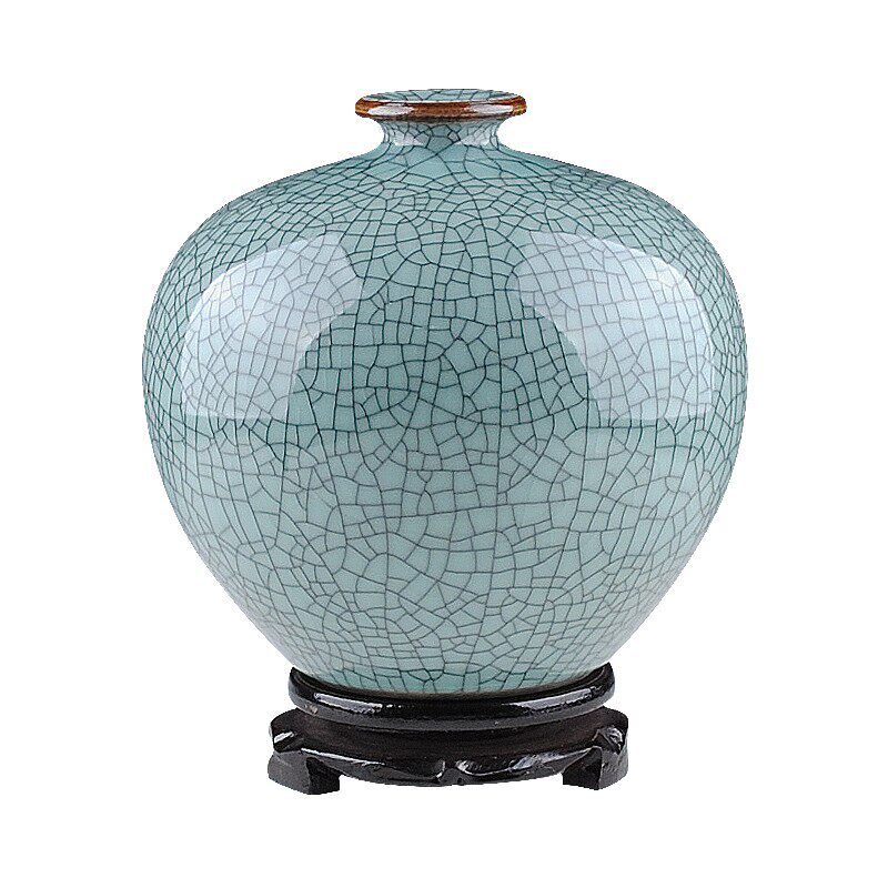 景德镇陶瓷器仿古裂纹官窑花瓶手工石榴瓶子创意复古中式家居饰品