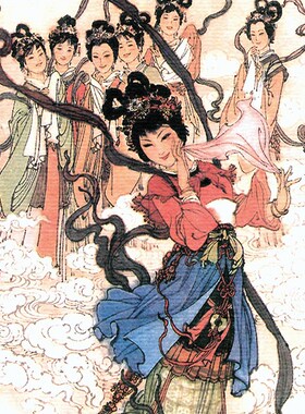 七仙女思凡华三川人物卷轴挂画客厅书房装饰画神话仙女丝绸画包邮