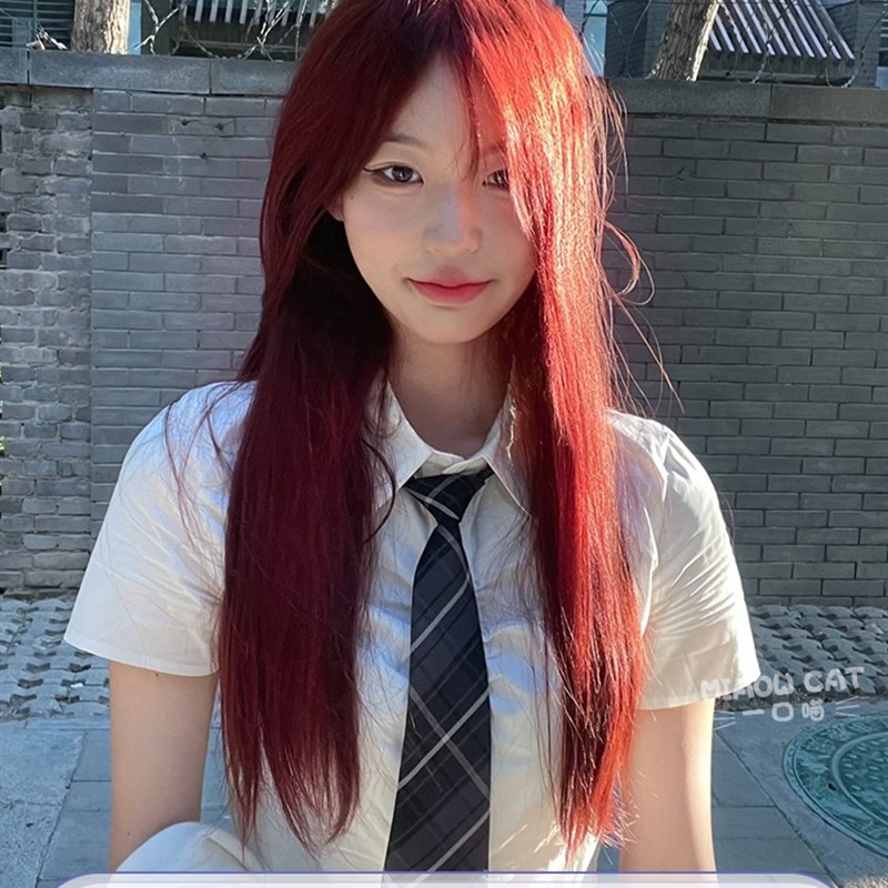 假发女长直发网红jk漫画齐刘海红色日常自然逼真lolita全头套假发