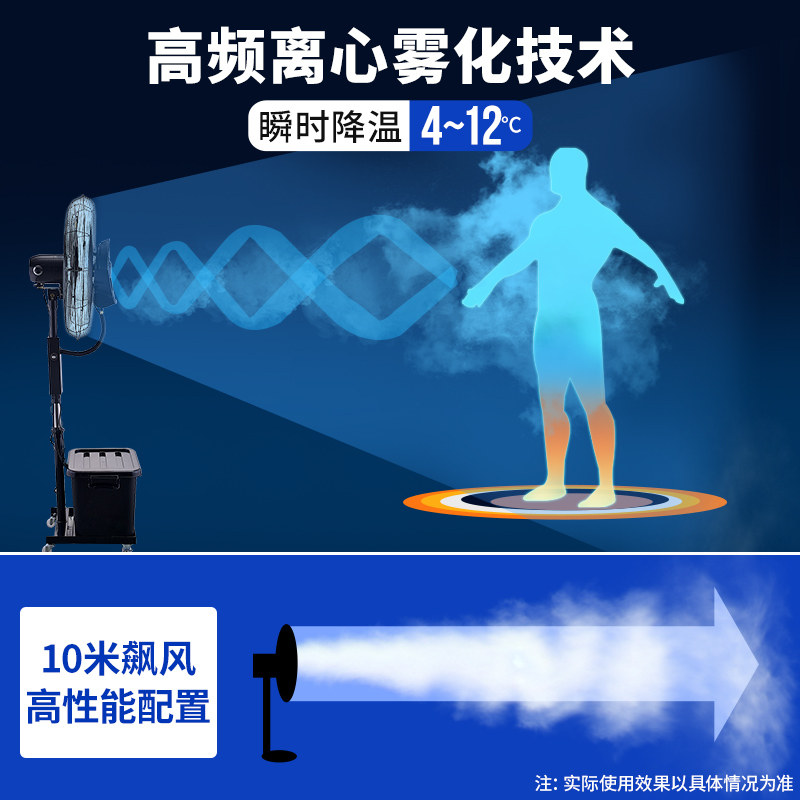硬石工业喷雾风扇水冷雾化商用户外饭厅厂房降温神器强力加湿风扇
