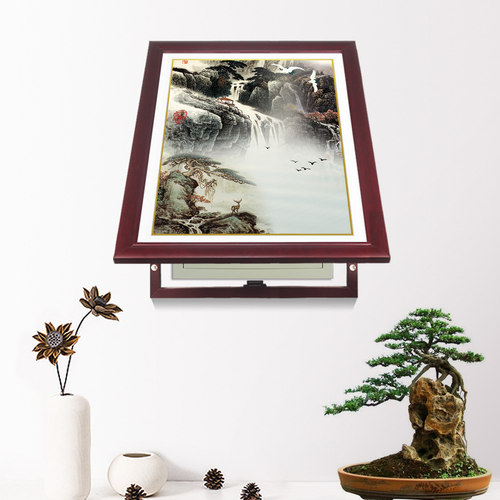 中式配电箱画装饰画国画竖款推拉电表箱实木框电闸配电箱画免打孔