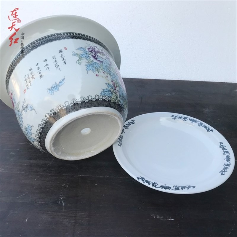 景德镇陶瓷器花盆粉彩大号花钵落地种树盆铁树发财树盆栽盆送托盘