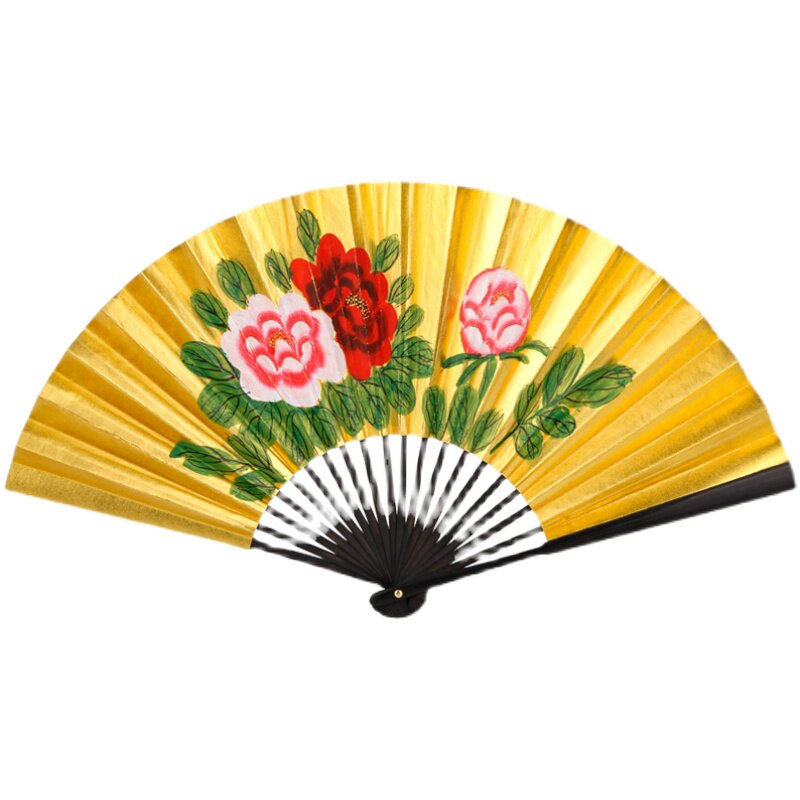 扇子折扇女式复古风古典京剧戏曲贵妃醉酒牡丹金扇9寸表演跳舞扇