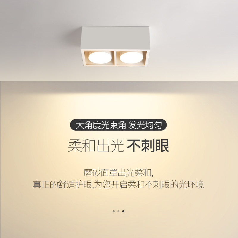 明装筒灯 极简客厅无主灯双头斗胆灯三头格栅led射灯免吊顶吸顶灯