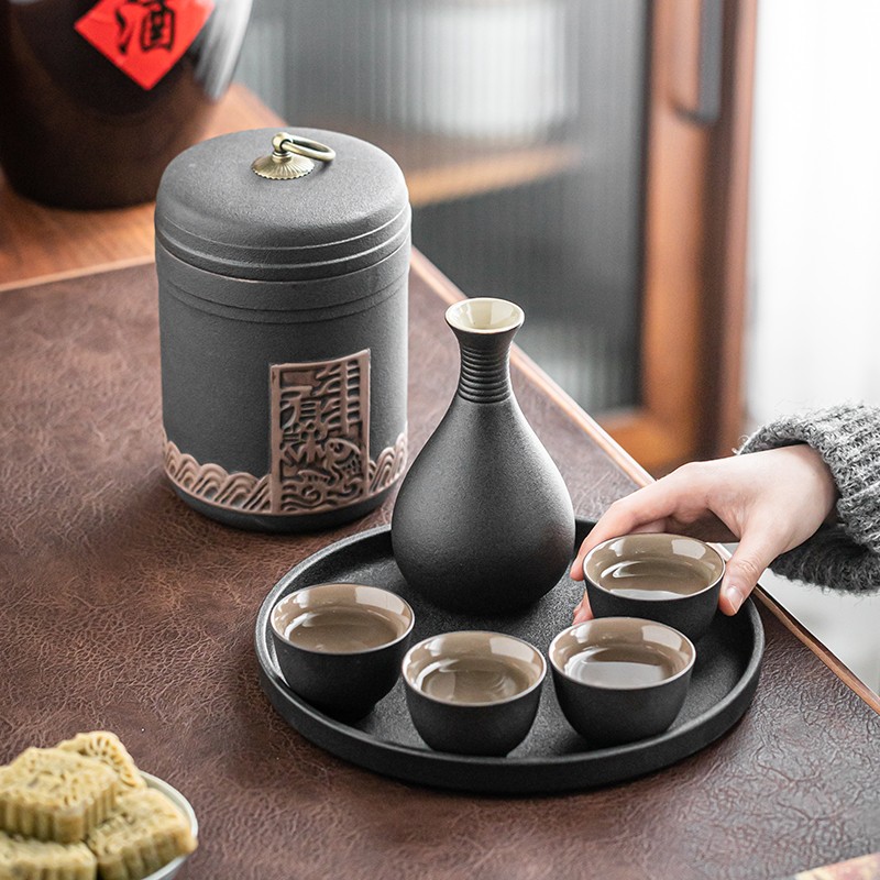 陶瓷家用温酒器套装粗陶温酒壶老式热酒器中式白黄酒烫酒壶暖酒器