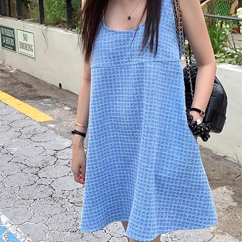 复古气质无袖背心牛仔连衣裙女夏季新款小个子宽松显瘦A字短裙子