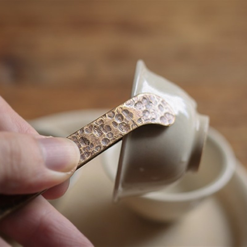 纯铜手工锤纹杯夹 黄铜茶杯夹 茶夹洗杯夹 功夫茶具茶镊 配件茶道