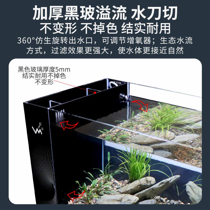 超白玻璃鱼缸客厅制氧鱼缸中小型南美风造景溪流缸生态水草水族箱