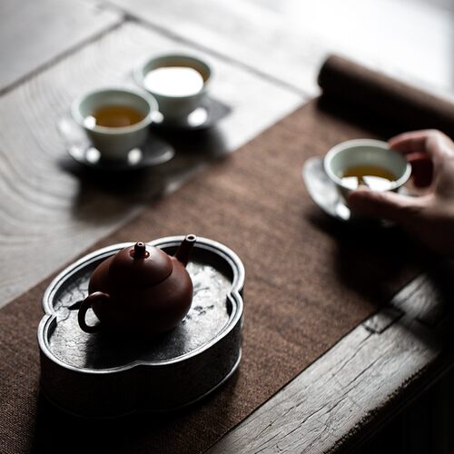 纯老锡壶承日式复古干泡台茶盘功夫茶具建水养壶茶承托盘壶垫蓄水