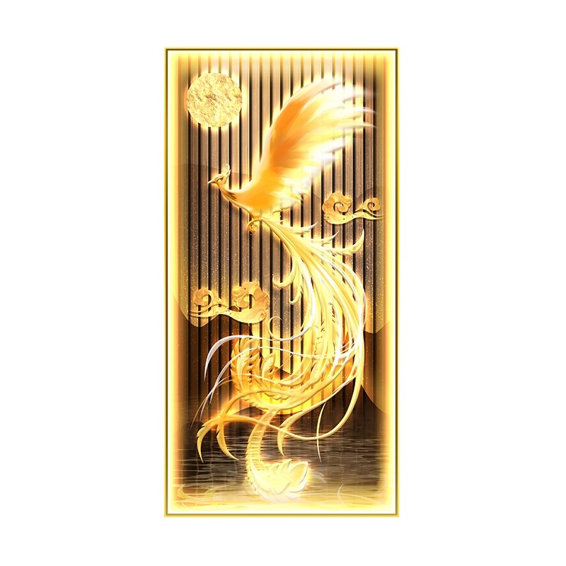 2022年新款浴火凤凰入户玄关装饰画中国风神鸟茶室采耳馆带灯定做