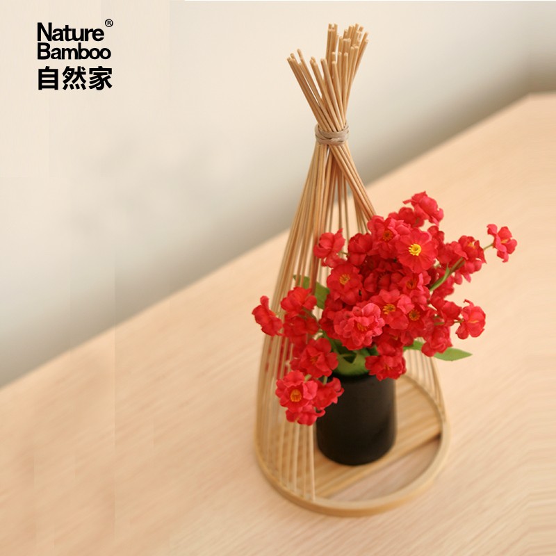 自然家创意竹丝花瓶摆件客厅房屋装饰日式插花办公桌摆件马尾花器
