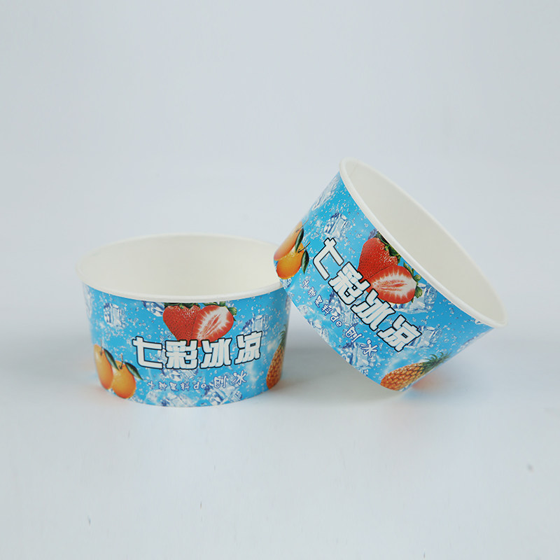 一次性刨冰纸碗带盖冰淇淋纸盒冰粥烤七彩冰凉冰粉打包碗可定制订图片