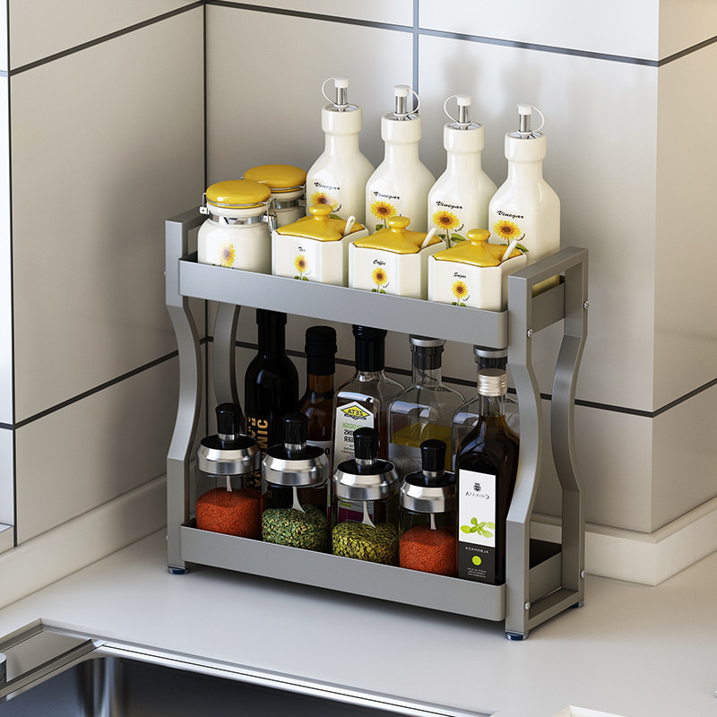 厨房调料置物架台面双层小尺寸窄款不锈钢调味品盐油酱醋收纳架子