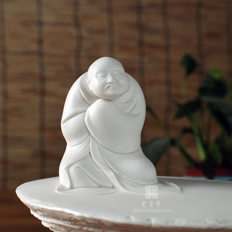 问道 德化白瓷传统小号人物高台雕塑禅道中式禅意工艺品摆件