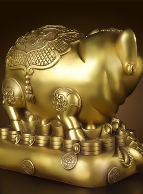 金猪存钱罐摆件纯黄铜存钱罐金猪超大号防摔储蓄罐家居饰品铜猪