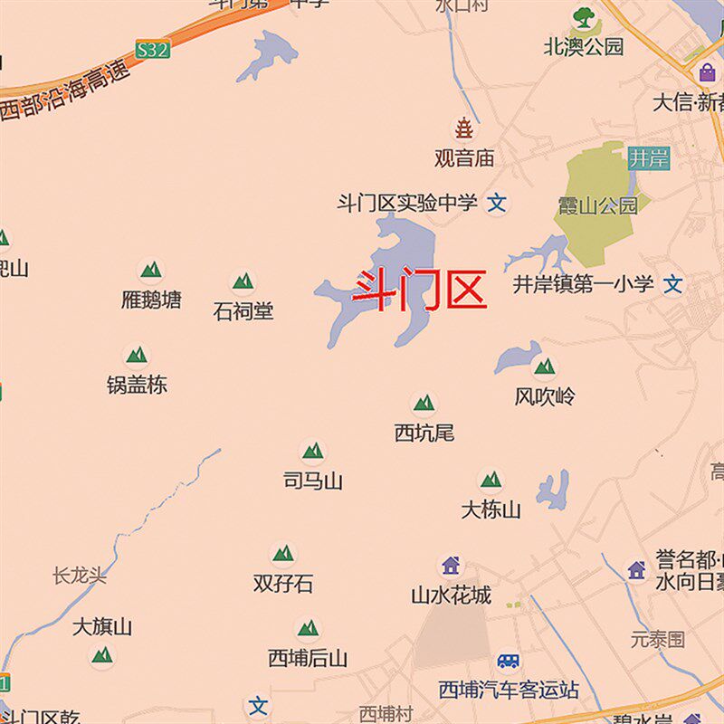 2024新款珠海市地图客厅办公室挂图高清防水墙壁装饰实物推荐定制
