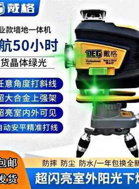 戴格12线水平仪高精度强光细线室外专用超亮绿光蓝光红外线墙地仪