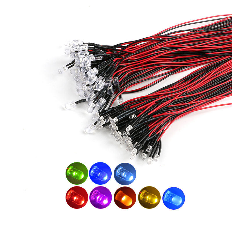 3/5mm发光二极管LED带线灯珠模型装饰玩具车指示灯 5V~12V (5条)