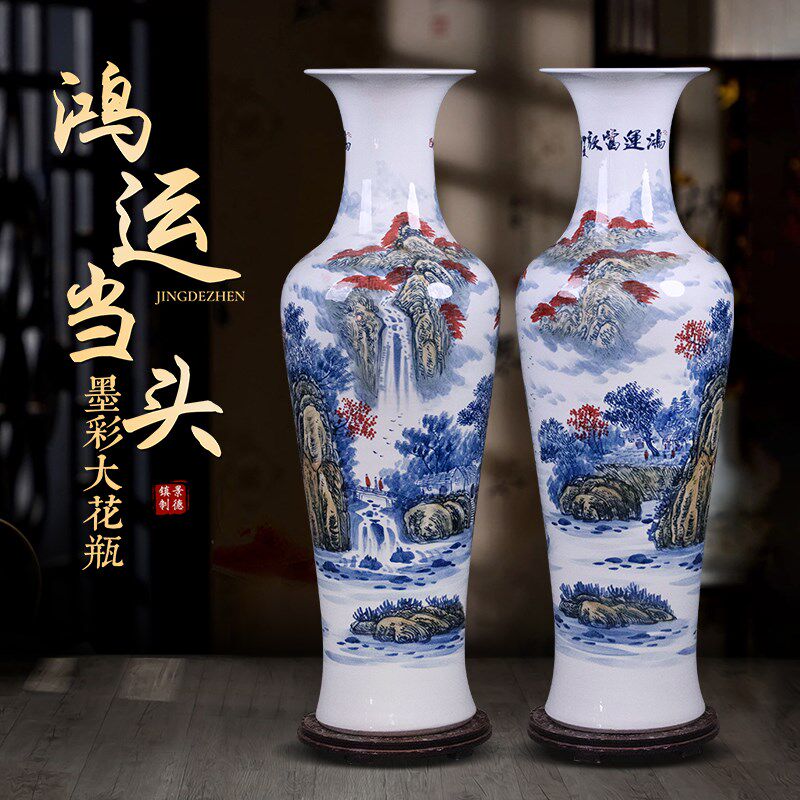 鸿运当头手绘陶瓷大花瓶景德镇客厅别墅酒店开业落地摆件乔迁送礼