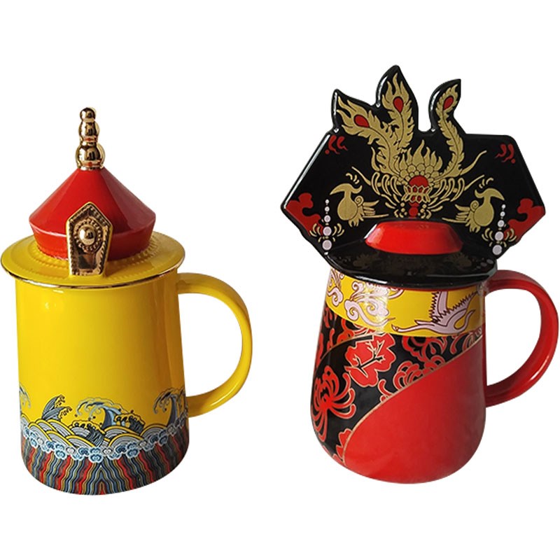中国风情侣杯创意龙凤杯婚庆礼物带盖子水杯咖啡杯茶杯个性陶瓷杯