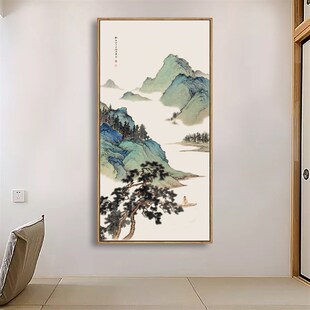 仿古画名画复制品陈少梅松溪放棹新中式装饰画山水画国画卷轴挂画
