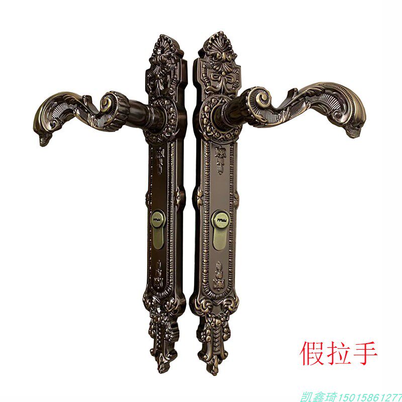 户外别墅铝艺大青古铜门锁不锈钢庭院锌合金欧窄式铁艺双开门把手