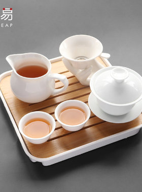 盖碗三才茶碗中式白瓷茶杯功夫茶具套装陶瓷带盖泡茶用中号不烫手