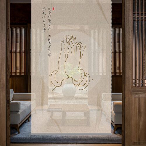 中式禅意挂帘软屏风隔断帘玄关帘客厅升降透明帘柔纱卷帘窗帘佛手
