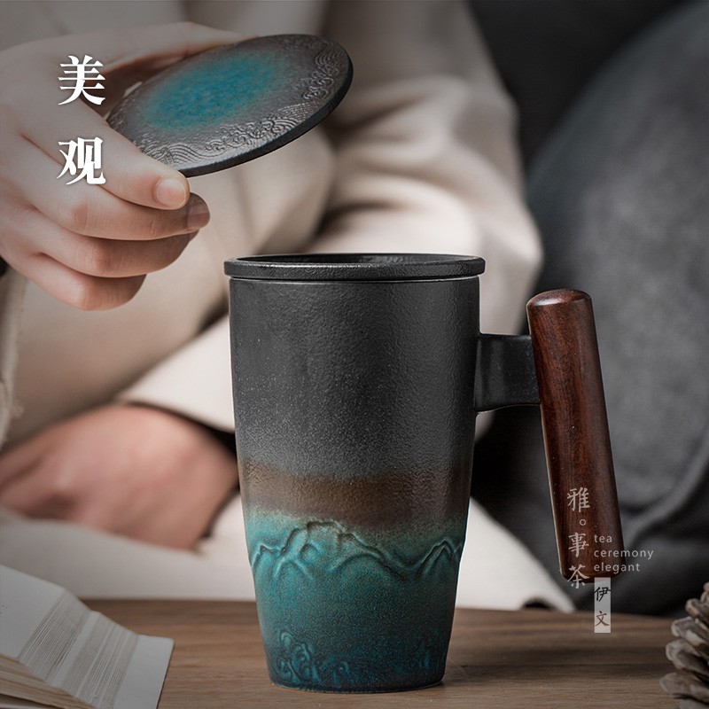 过滤茶杯办公室泡茶杯家用滤茶简约带盖马克杯茶水分离杯个人专用