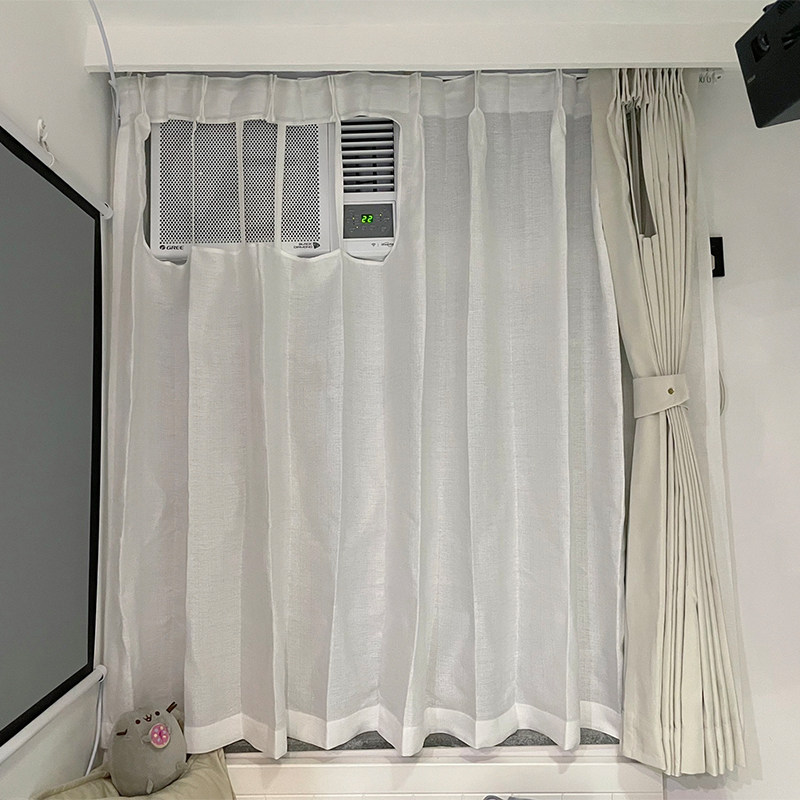 纱帘冷气口香港窗帘定制透光不透人港式机空调窗纱通风位打孔布洞