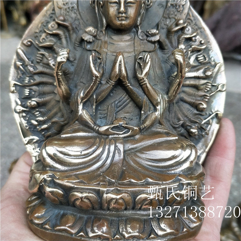新品车载千手观音黄铜仿古做旧古玩铜器收藏家居桌面摆件佳节送礼