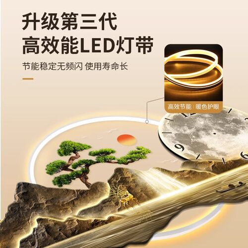 氛围灯客厅钟表山水装饰画挂钟2026新款轻奢沙发背景墙壁灯画挂画
