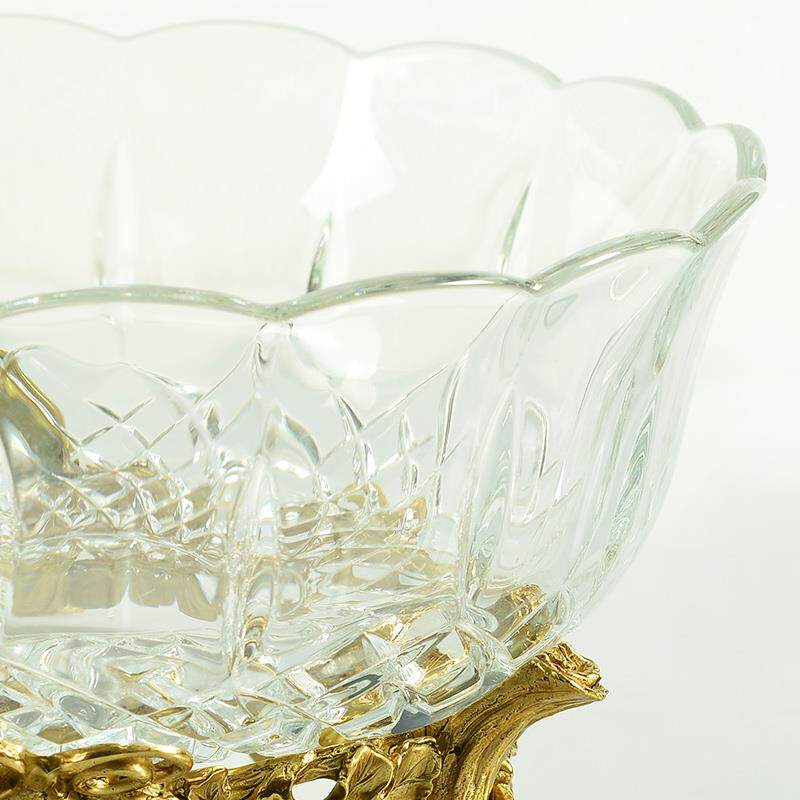 欧式水晶玻璃配铜果盘客厅茶几装饰摆件家用高档奢华果碗果盆摆设
