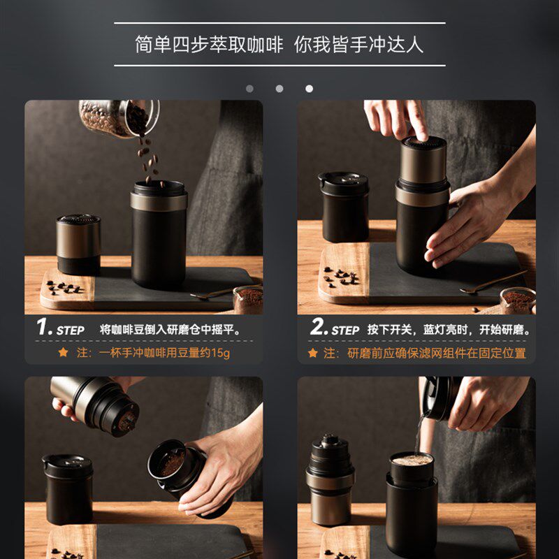 nicoh便携咖啡机磨豆一体电动研磨美式萃取家用随身露营手冲杯