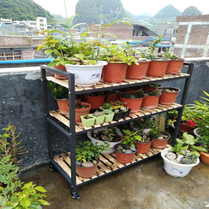 铁艺花架落地式花盆架多层室内外实木花架客厅阳台绿萝防腐花架子