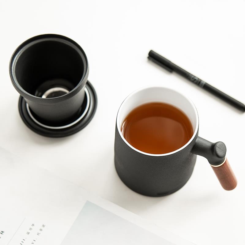 友尚泡茶杯茶水分离陶瓷办公室带盖过滤男士个人专用杯子定制logo