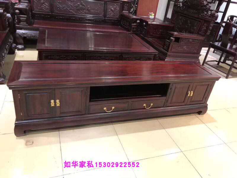 红木电视柜酸枝地柜南美酸枝影视厅柜 2米酸枝木液晶中式柜整装