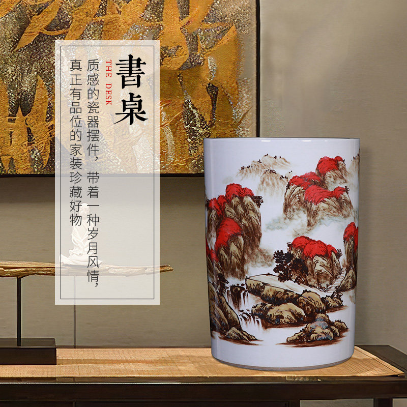 鸿运当头书画缸卷轴缸景德镇陶瓷大花瓶客厅落地摆件帽筒字画收纳