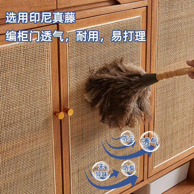 实木藤编鞋柜进门家用收纳柜简易门厅柜多层防尘玄关储物收纳柜子