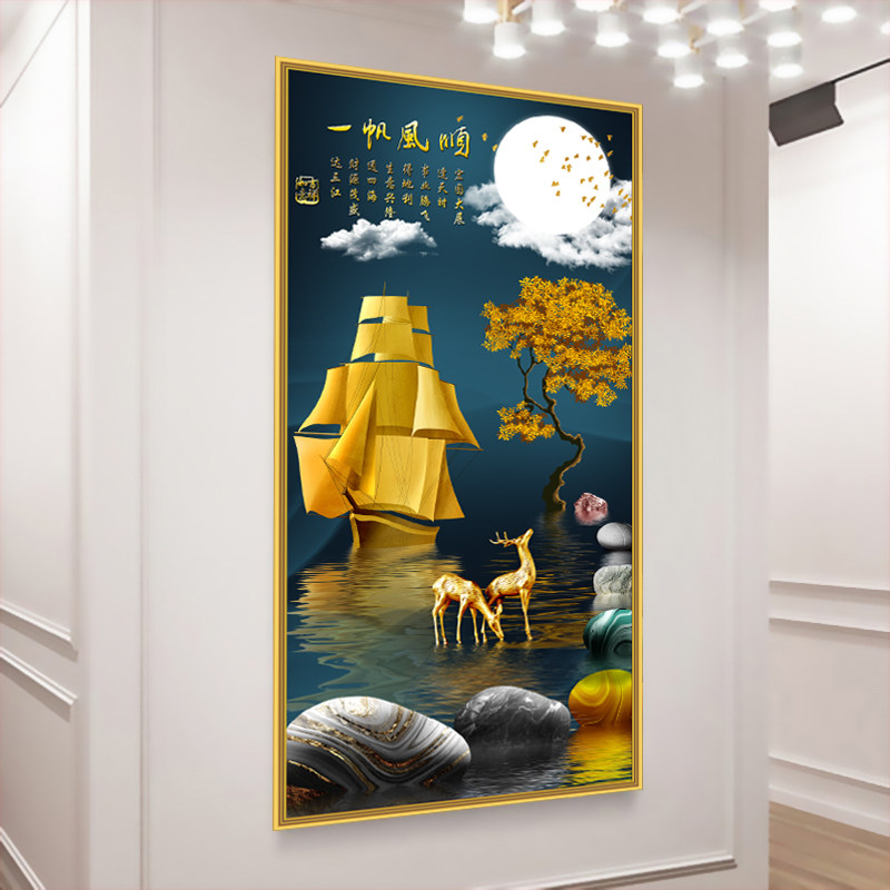 麋鹿入户墙面装饰墙纸壁画过道墙贴贴画墙壁玄关画竖版自粘贴纸