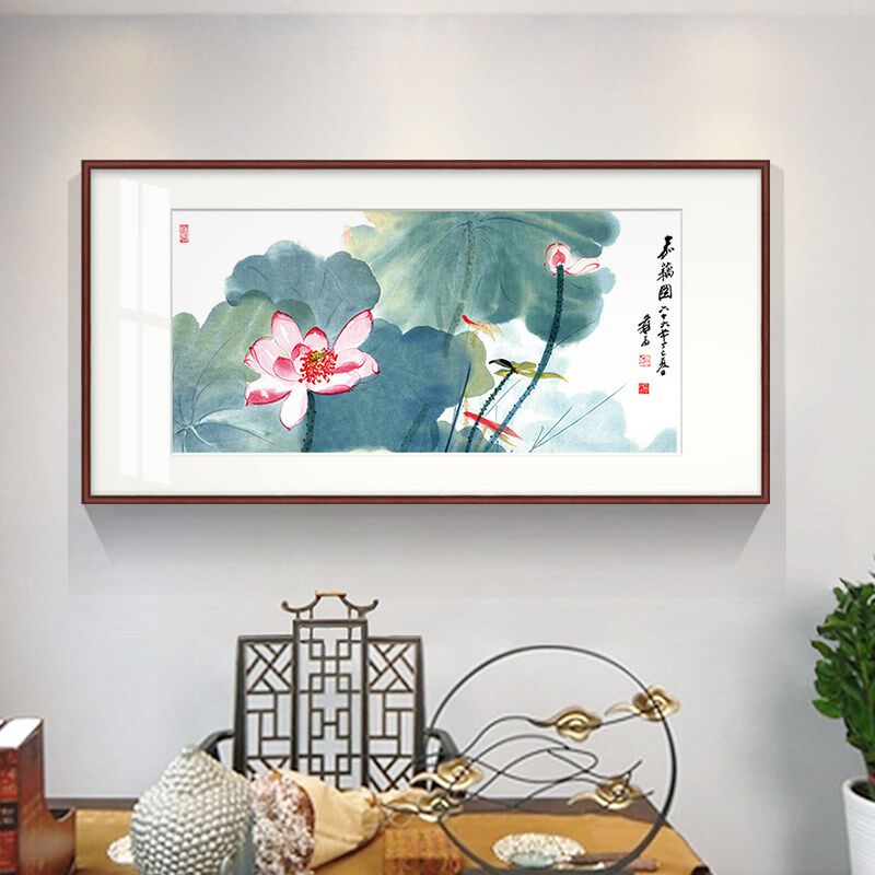 新中式客厅卧室床头装饰画和气生财荷花挂画餐厅壁画张大千嘉藕图