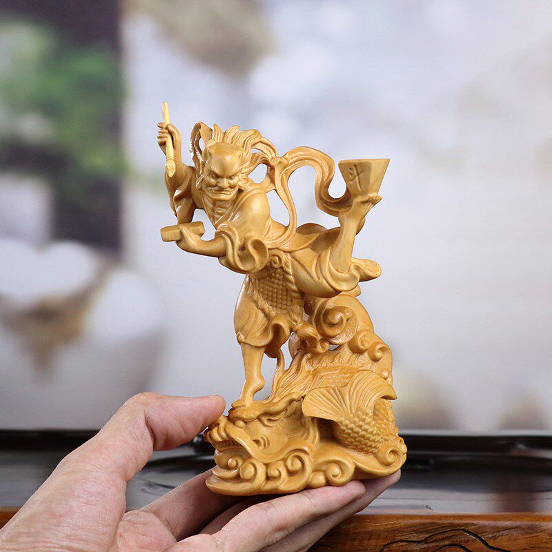 黄杨木雕木质魁星踢斗摆件中式玄关书房客厅金榜题名鳌头木质饰品