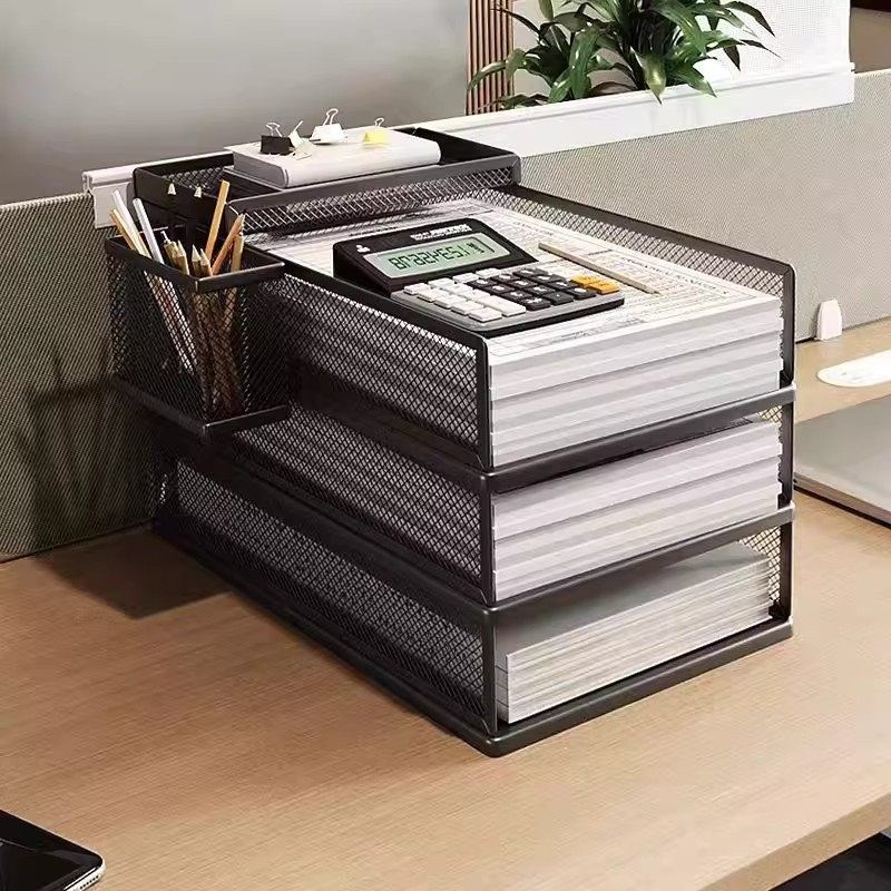 桌面金属置物架单位专用文件盒白色多层文件框办公桌学生用文件夹图片
