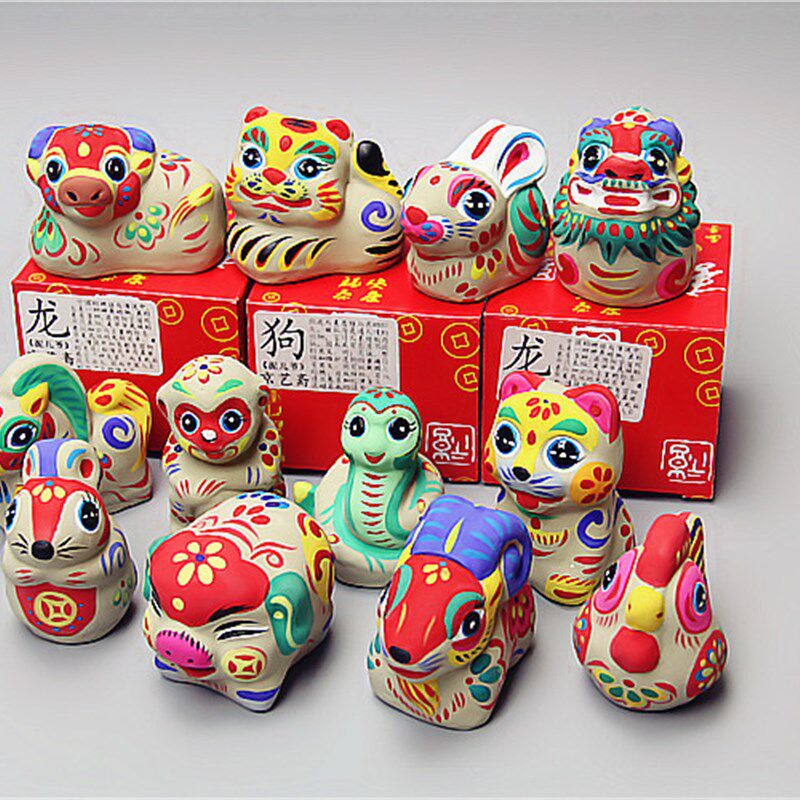包邮北京特色工艺品纯手工十二生肖彩色泥人手绘泥塑摆件生日礼物
