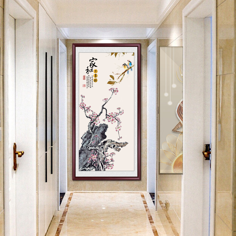 张大千装饰画入户玄关走廊竖版客厅花鸟挂画国画新中式背景墙壁画