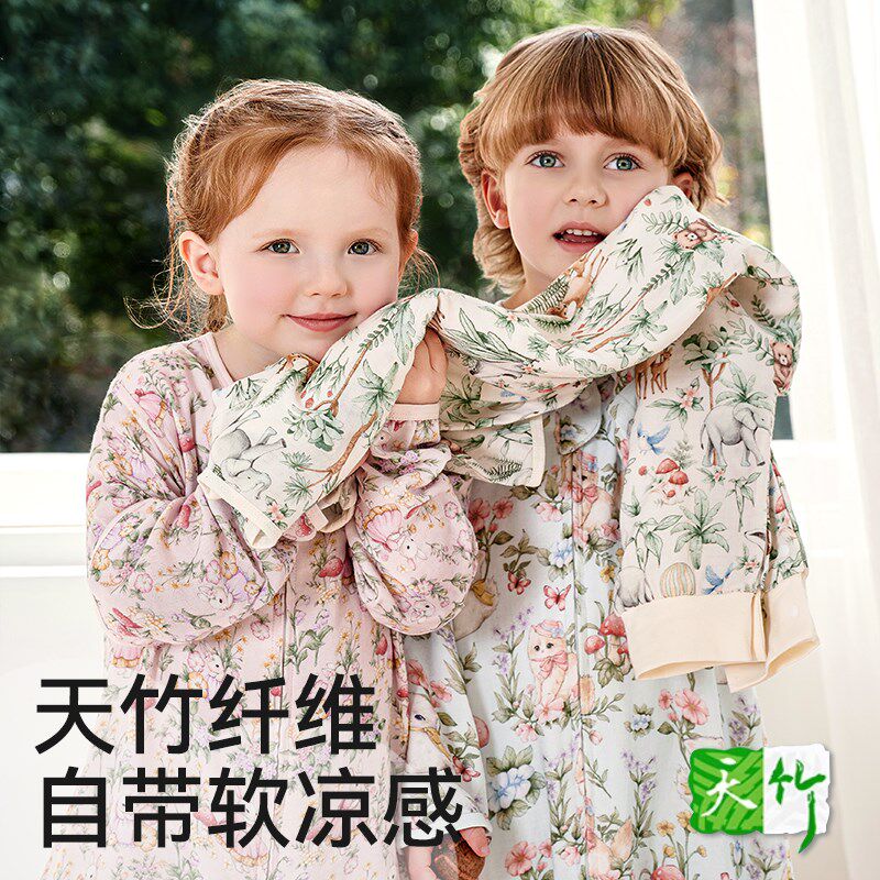 棉奇熊婴儿睡袋宝宝夏季纱布防惊跳儿童薄款防踢被神器四季通用