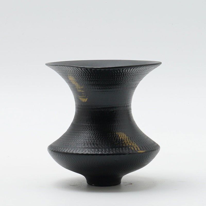 新中式黑色花瓶小摆件客厅陶瓷插花花器样板间酒店展示柜软装瓷器