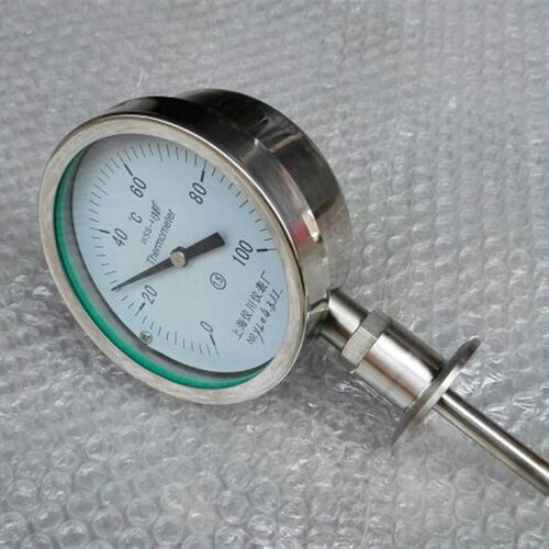 直径100mm 全不锈钢快装式双金属温度计 带50.5mm法兰盘 0~100度