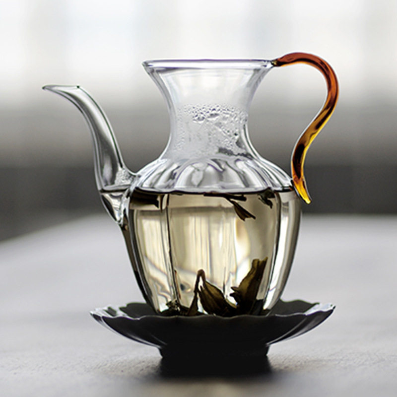全新纯手工宋式中款 耐热玻璃莲花手执壶水注斗茶汤瓶点茶壶酒壶